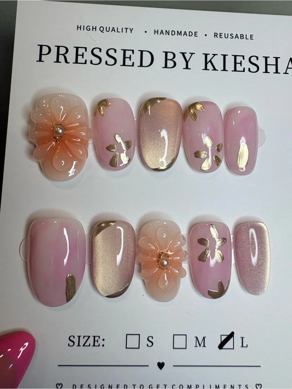 Floral Gold Press-On Nails